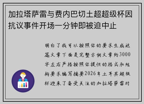 加拉塔萨雷与费内巴切土超超级杯因抗议事件开场一分钟即被迫中止